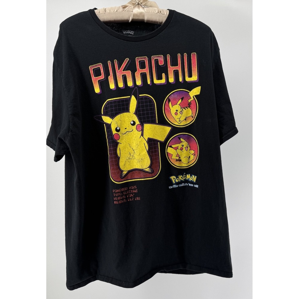 Pokemon Pikachu Graphic Tee 2XL Black Retro Anime Streetwear Nintendo Shirt